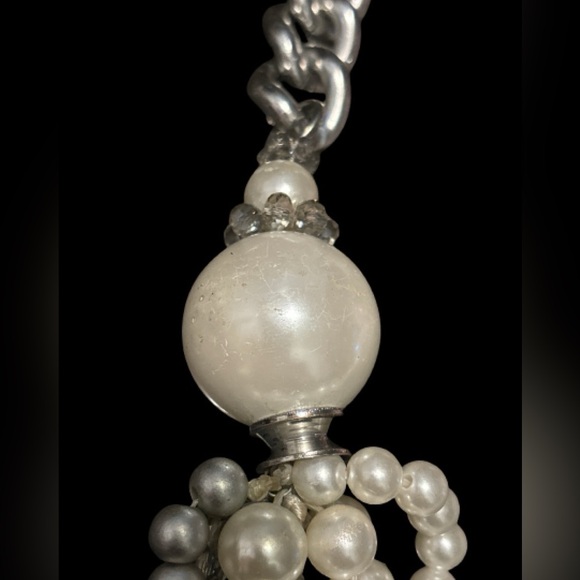Chunky Faux Pearl, Crystal & Stainless Steel Statement Necklace - Picture 7 of 9